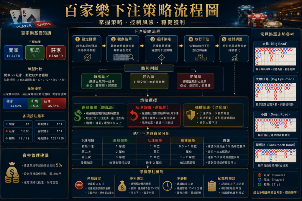 百家樂下注策略與資金管理圖示