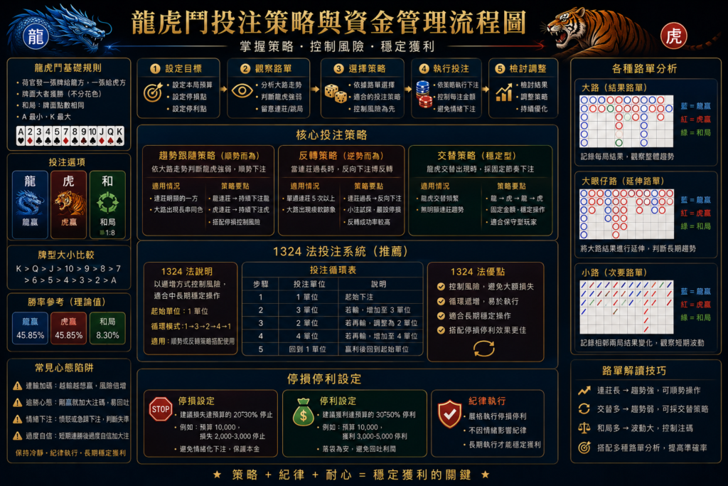 龍虎鬥資金管理與投注策略圖示