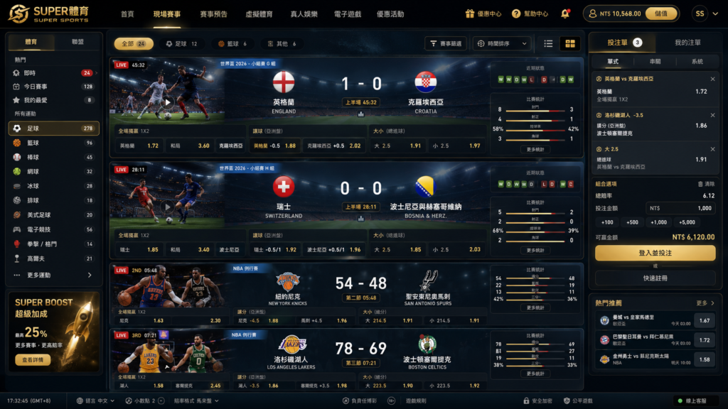 Super體育專業投注介面,世足NBA即時直播與豐富賠率