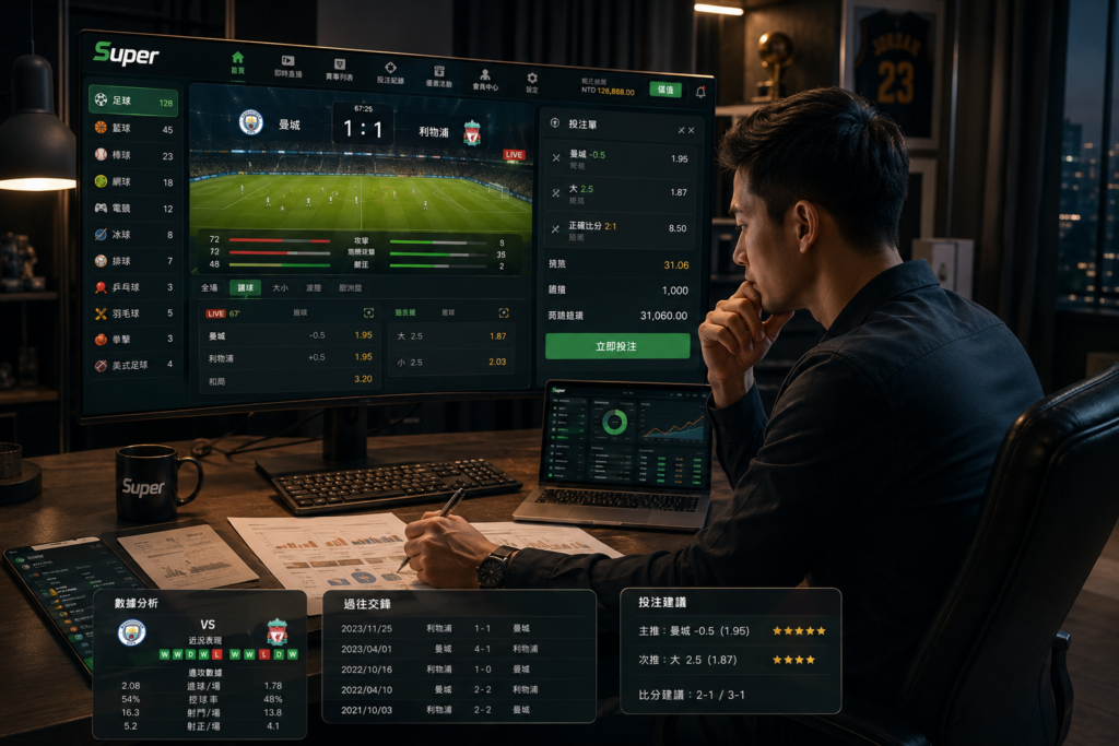玩家專業使用Super體育投注分析畫面